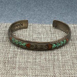 NAKAI Navaho Cuff Bracelet As Is Turquoise Sterling Silver Native American